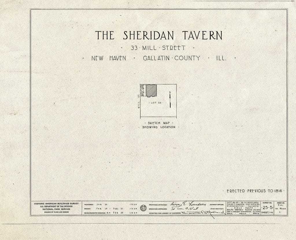 Blueprint HABS Ill,30-NEHA,1- (Sheet 0 of 4) - Sheridan Tavern, 33 Mill Street, New Haven, Gallatin County, IL