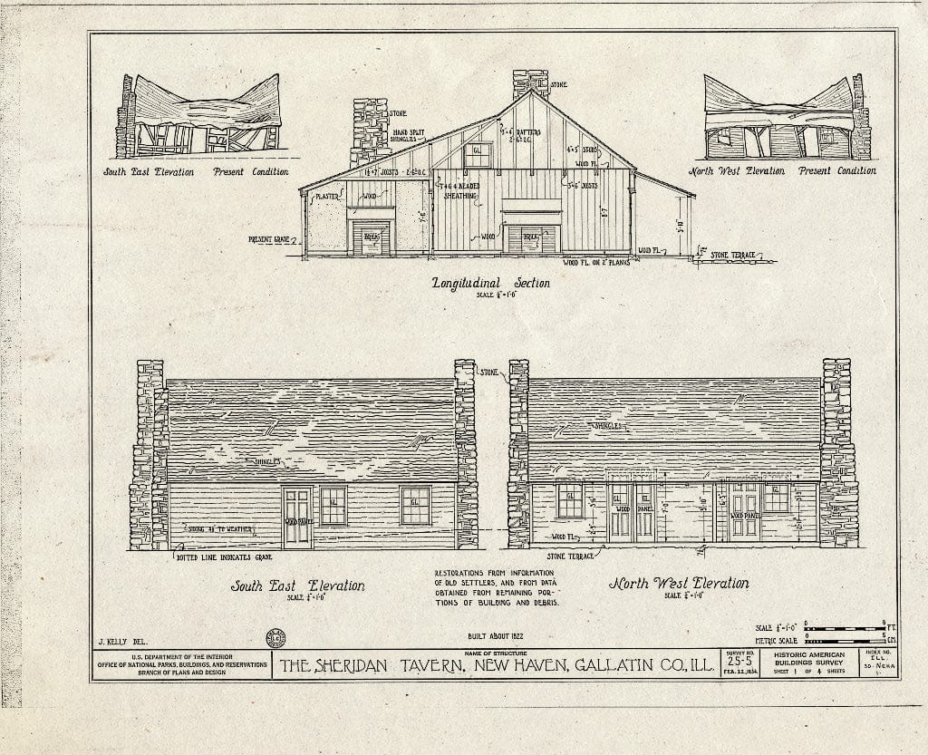 Blueprint HABS Ill,30-NEHA,1- (Sheet 1 of 4) - Sheridan Tavern, 33 Mill Street, New Haven, Gallatin County, IL