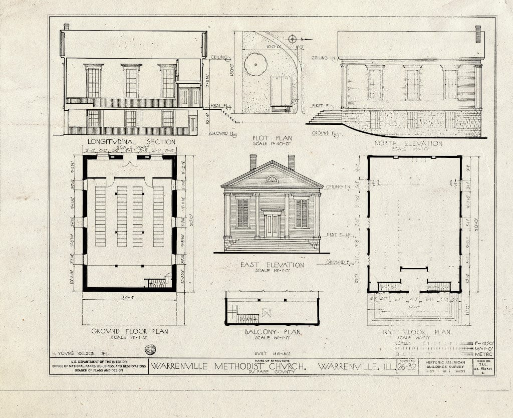Blueprint HABS Ill,22-WARVI,2- (Sheet 1 of 1) - Warrenville Methodist Church, Warrenville, Du Page County, IL