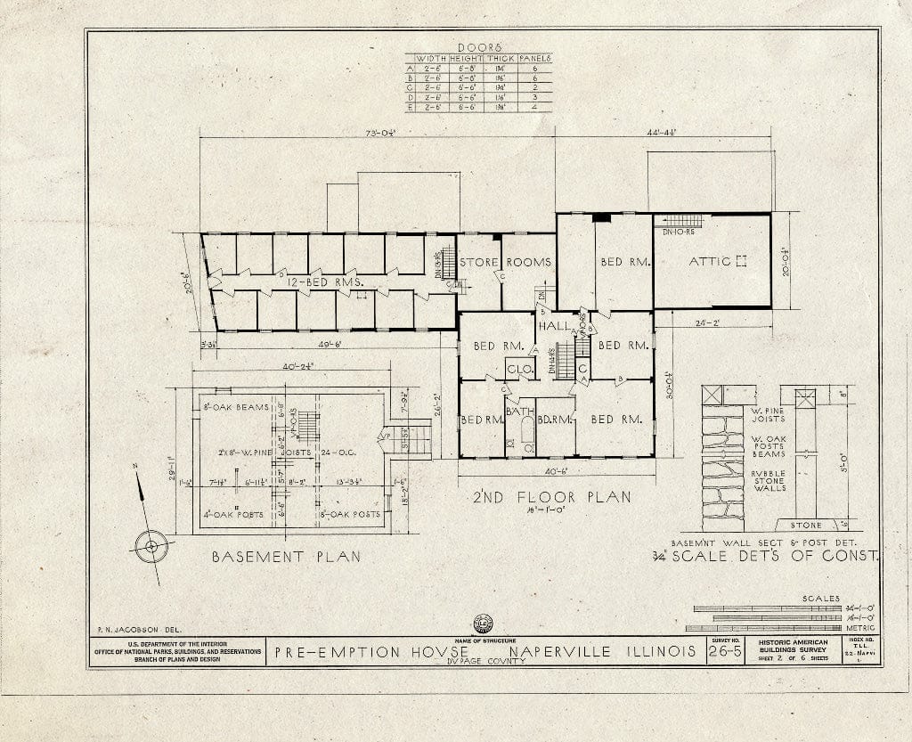 Blueprint HABS Ill,22-NAPVI,1- (Sheet 2 of 6) - Pre-Emption House, Chicago Avenue & Main Street, Naperville, Du Page County, IL