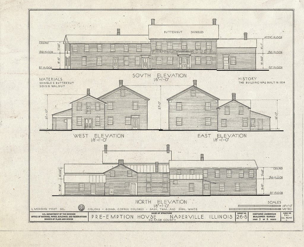 Blueprint HABS Ill,22-NAPVI,1- (Sheet 3 of 6) - Pre-Emption House, Chicago Avenue & Main Street, Naperville, Du Page County, IL