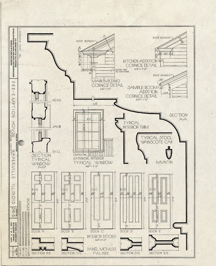 Blueprint HABS Ill,22-NAPVI,1- (Sheet 5 of 6) - Pre-Emption House, Chicago Avenue & Main Street, Naperville, Du Page County, IL