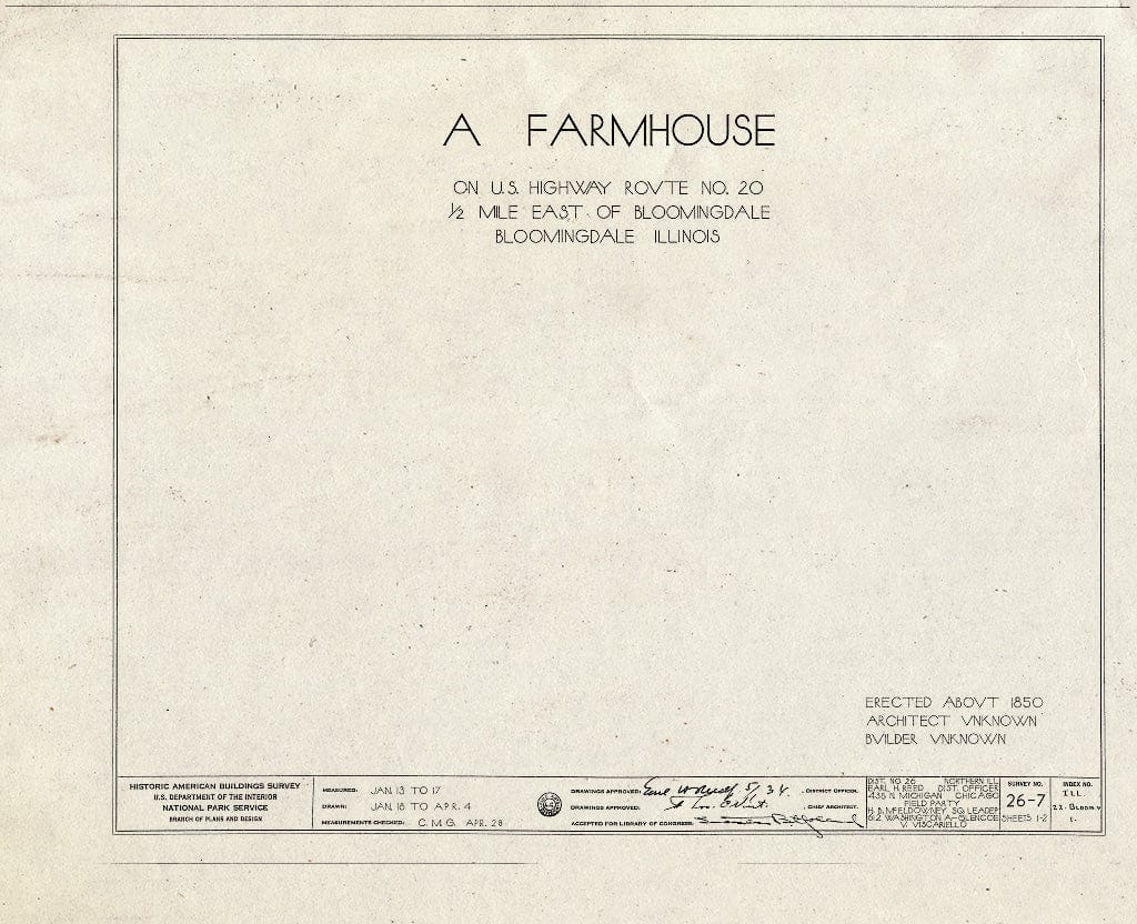Blueprint HABS Ill,22-Bloom.V,1- (Sheet 0 of 2) - Laudon-Bender Farmhouse, Bloomingdale, Du Page County, IL