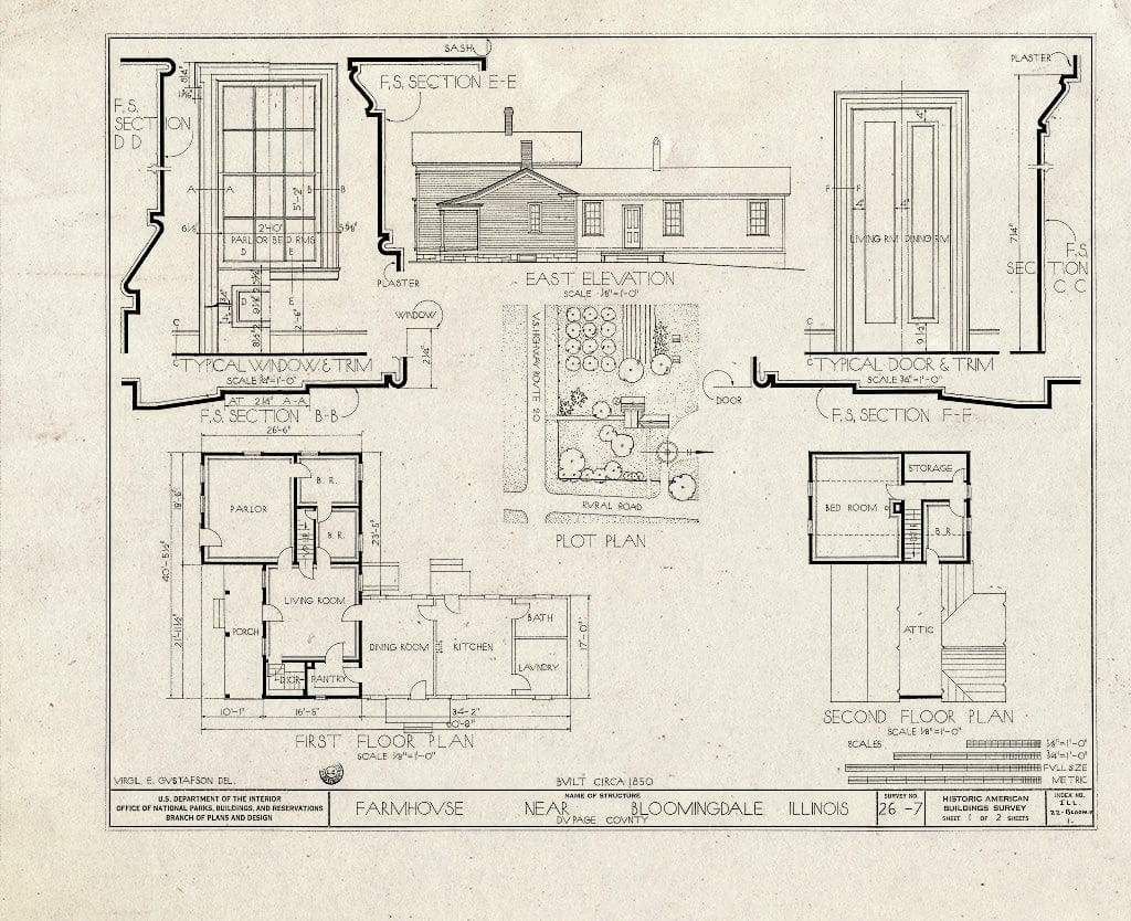 Blueprint HABS Ill,22-Bloom.V,1- (Sheet 1 of 2) - Laudon-Bender Farmhouse, Bloomingdale, Du Page County, IL