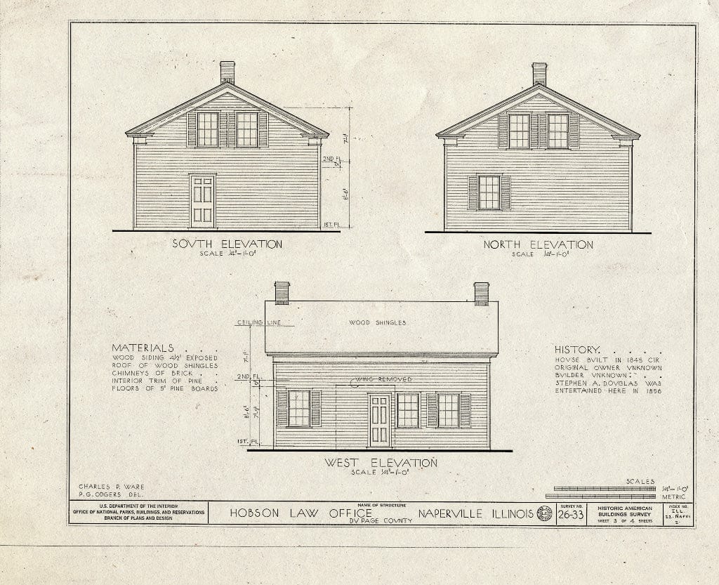 Blueprint HABS Ill,22-NAPVI,2- (Sheet 3 of 4) - Hobson Law Office, 215 South Main Street, Naperville, Du Page County, IL