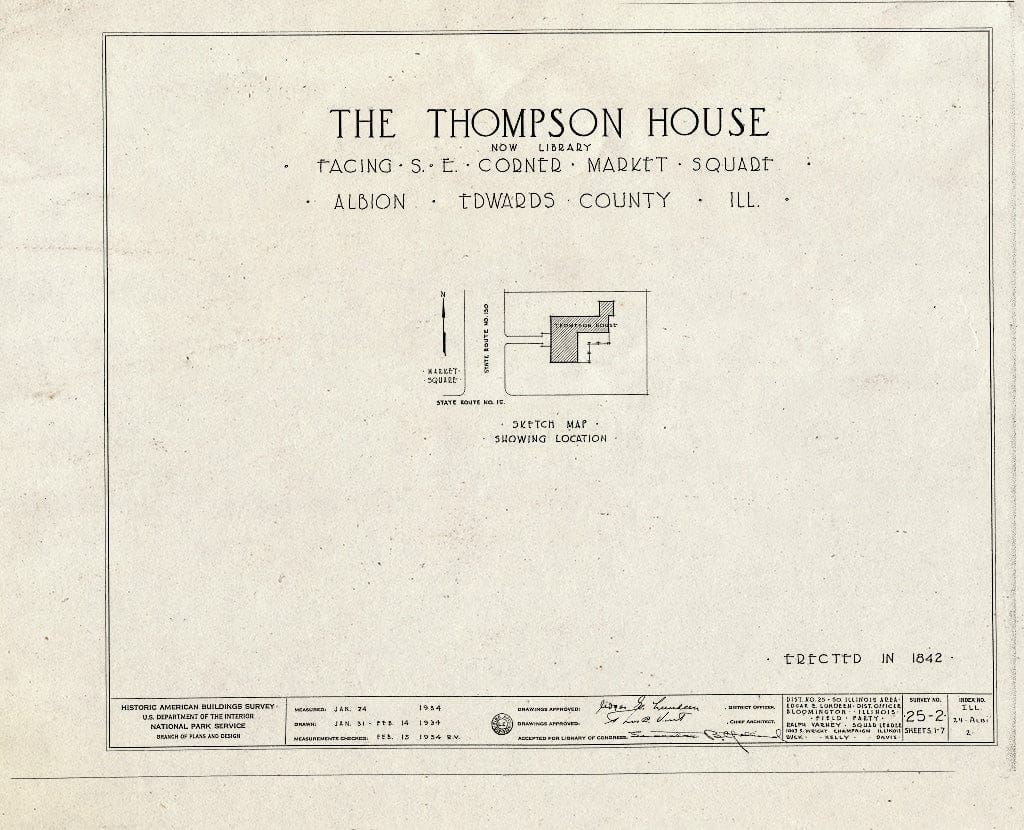 Blueprint HABS Ill,24-ALBI,2- (Sheet 0 of 7) - Frank B. Thompson House, State Route 130, Albion, Edwards County, IL