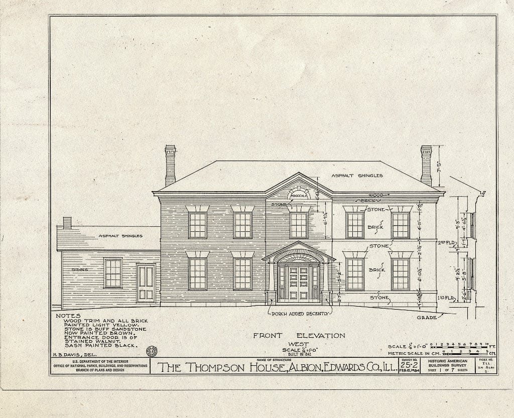 Blueprint HABS Ill,24-ALBI,2- (Sheet 1 of 7) - Frank B. Thompson House, State Route 130, Albion, Edwards County, IL