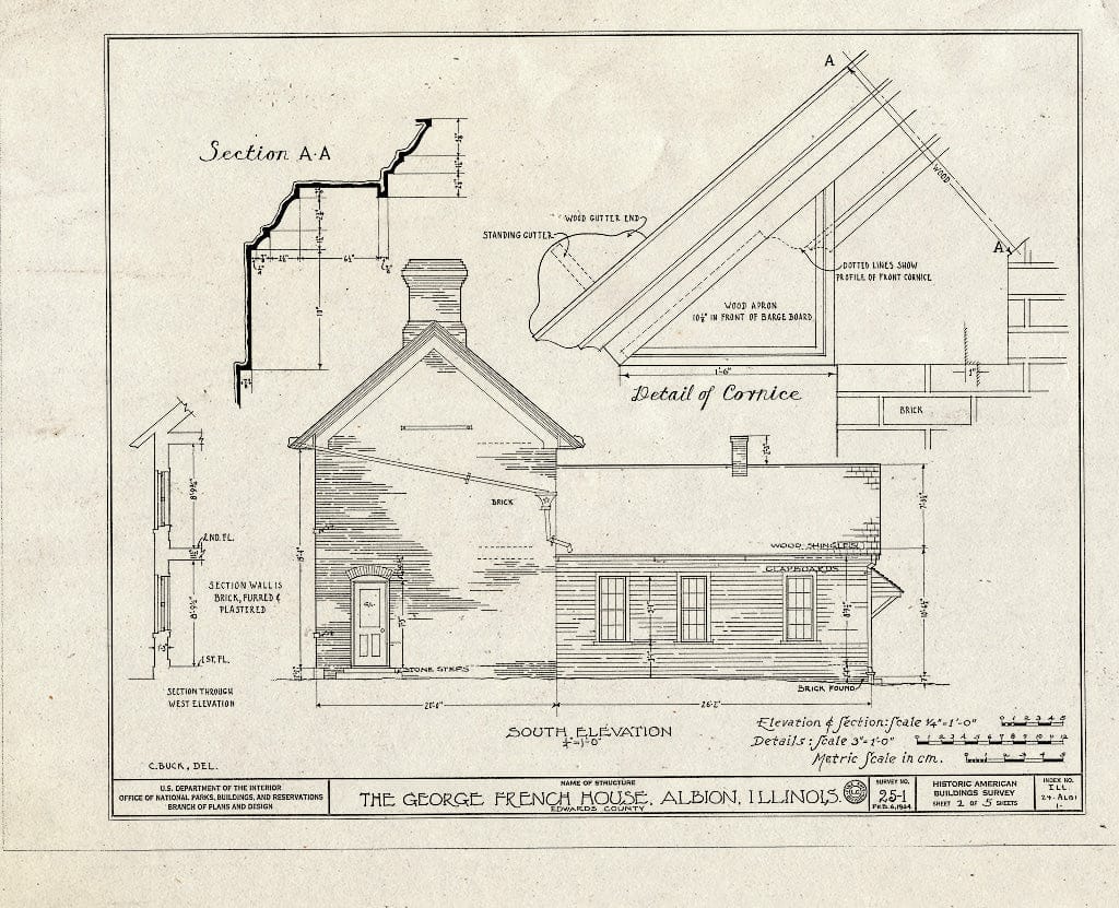 Blueprint HABS Ill,24-ALBI,1- (Sheet 2 of 5) - George French House, State Route 130, Albion, Edwards County, IL