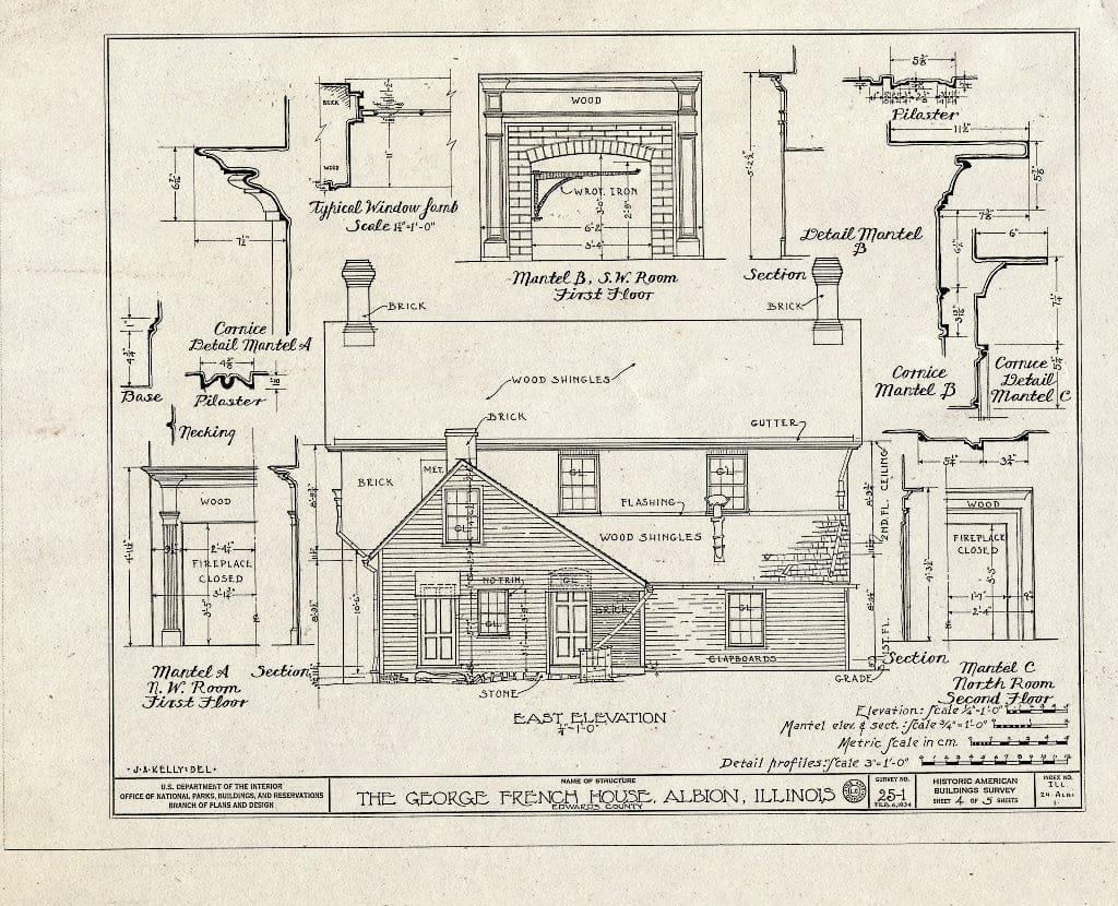 Blueprint HABS Ill,24-ALBI,1- (Sheet 4 of 5) - George French House, State Route 130, Albion, Edwards County, IL