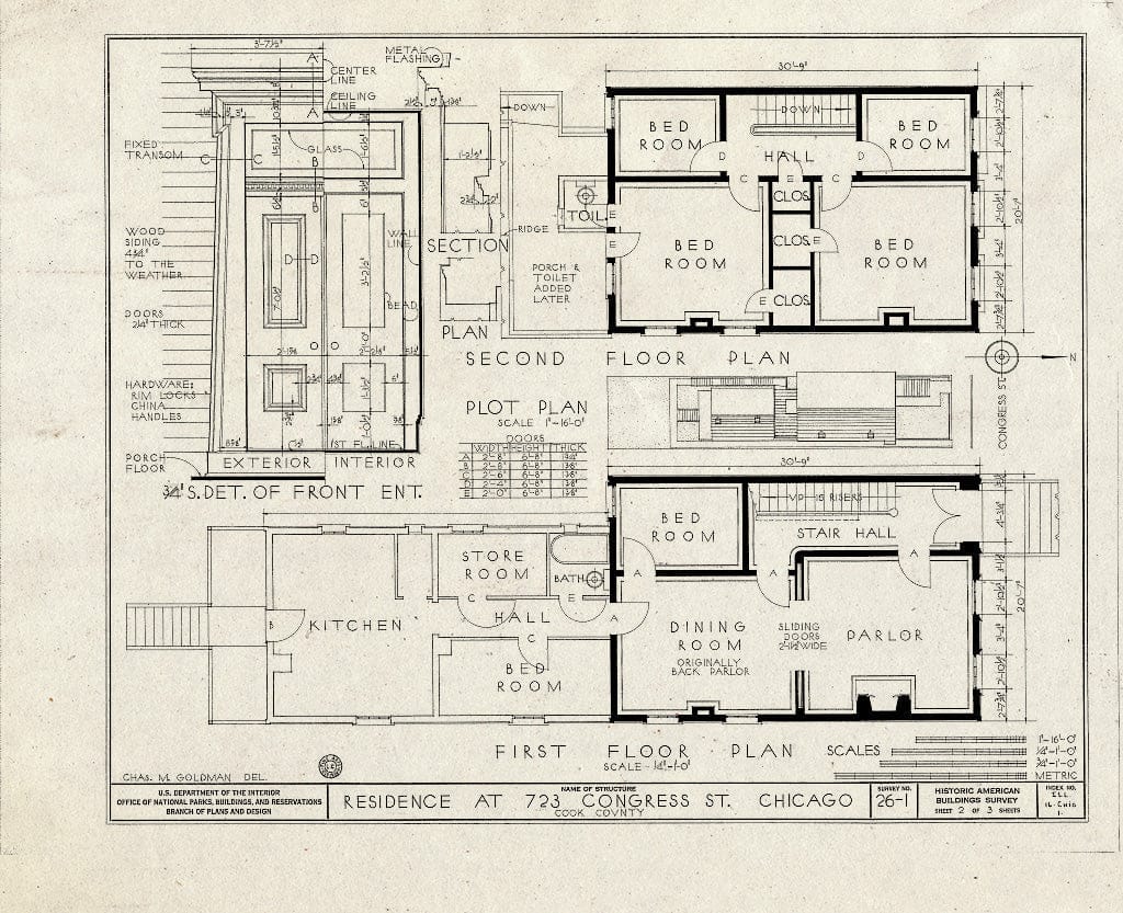 Blueprint HABS Ill,16-CHIG,1- (Sheet 2 of 3) - Daniel H. Sheldon House, 723 West Congress Street, Chicago, Cook County, IL