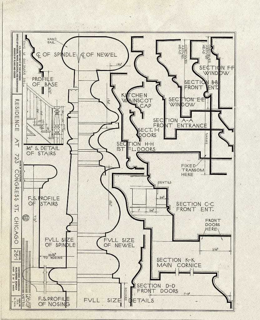 Blueprint HABS Ill,16-CHIG,1- (Sheet 3 of 3) - Daniel H. Sheldon House, 723 West Congress Street, Chicago, Cook County, IL