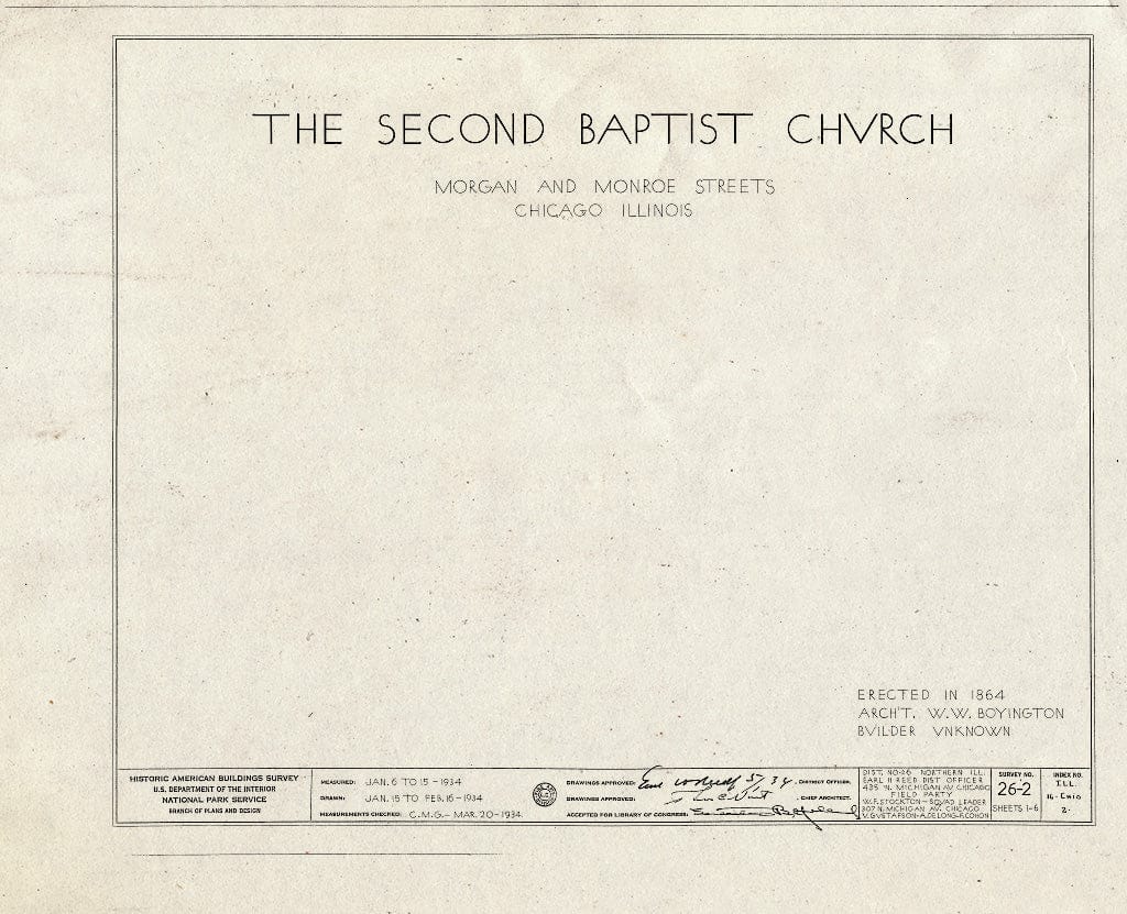 Blueprint HABS Ill,16-CHIG,2- (Sheet 0 of 6) - Second Baptist Church, Morgan & Monroe Streets, Chicago, Cook County, IL