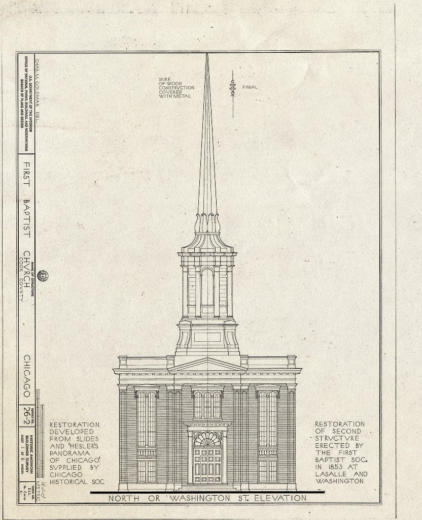 Blueprint HABS Ill,16-CHIG,2- (Sheet 1 of 6) - Second Baptist Church, Morgan & Monroe Streets, Chicago, Cook County, IL