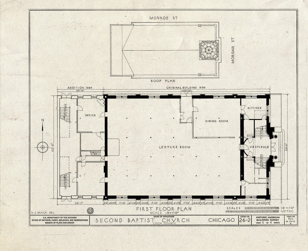 Blueprint HABS Ill,16-CHIG,2- (Sheet 2 of 6) - Second Baptist Church, Morgan & Monroe Streets, Chicago, Cook County, IL