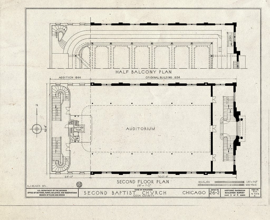 Blueprint HABS Ill,16-CHIG,2- (Sheet 3 of 6) - Second Baptist Church, Morgan & Monroe Streets, Chicago, Cook County, IL