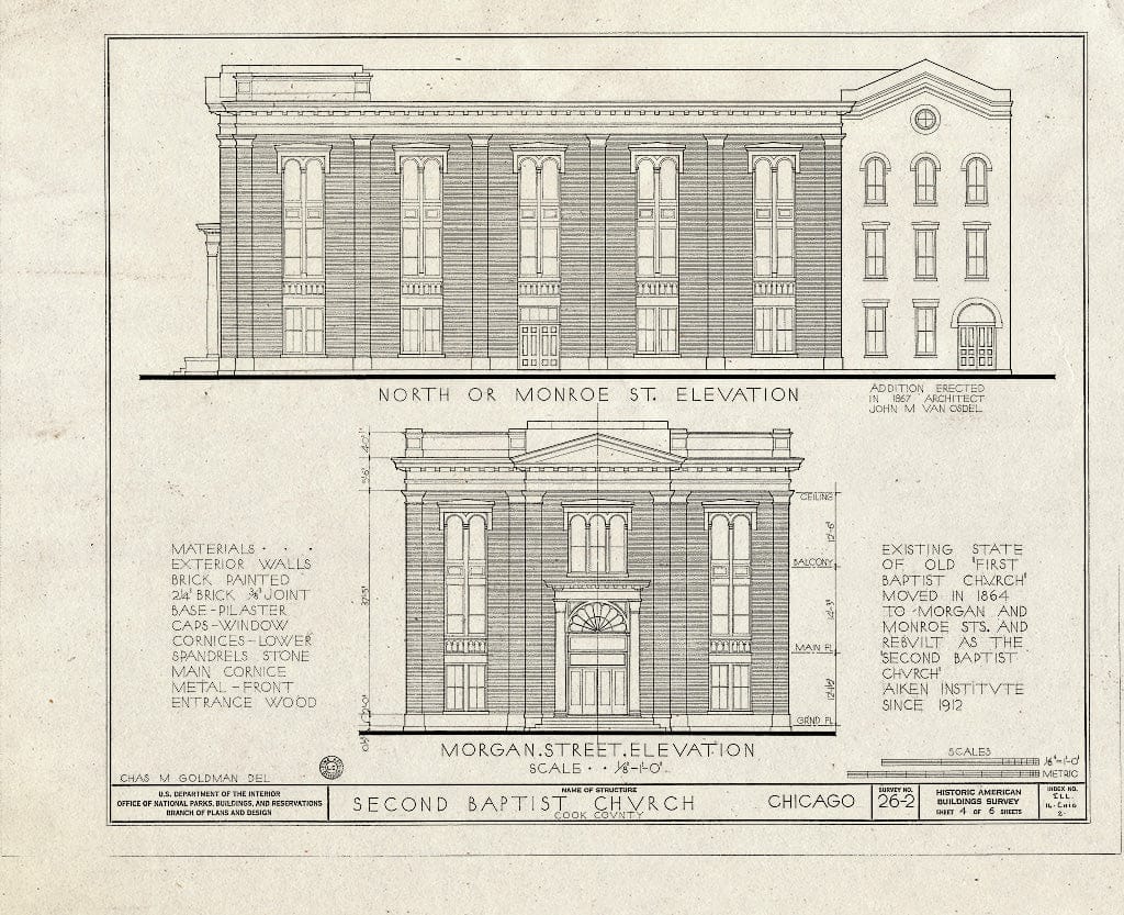 Blueprint HABS Ill,16-CHIG,2- (Sheet 4 of 6) - Second Baptist Church, Morgan & Monroe Streets, Chicago, Cook County, IL