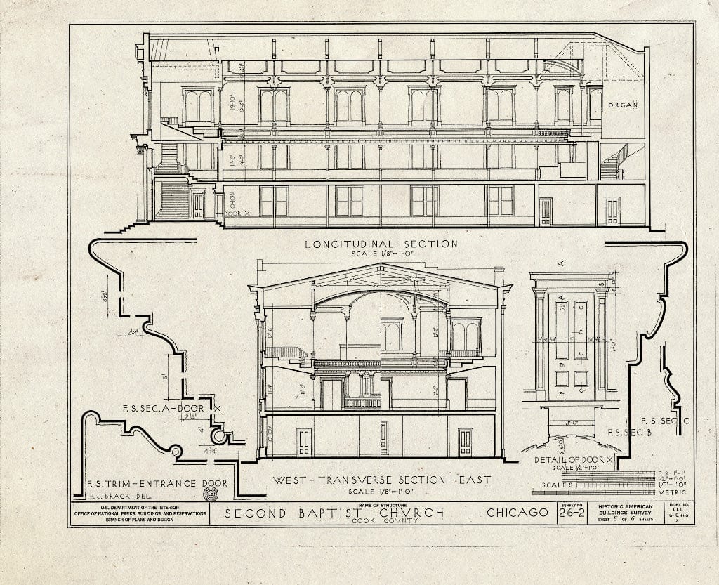Blueprint HABS Ill,16-CHIG,2- (Sheet 5 of 6) - Second Baptist Church, Morgan & Monroe Streets, Chicago, Cook County, IL