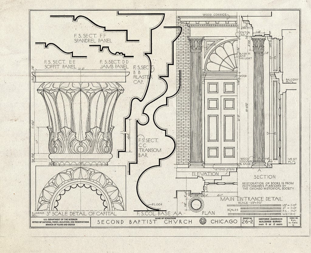 Blueprint HABS Ill,16-CHIG,2- (Sheet 6 of 6) - Second Baptist Church, Morgan & Monroe Streets, Chicago, Cook County, IL