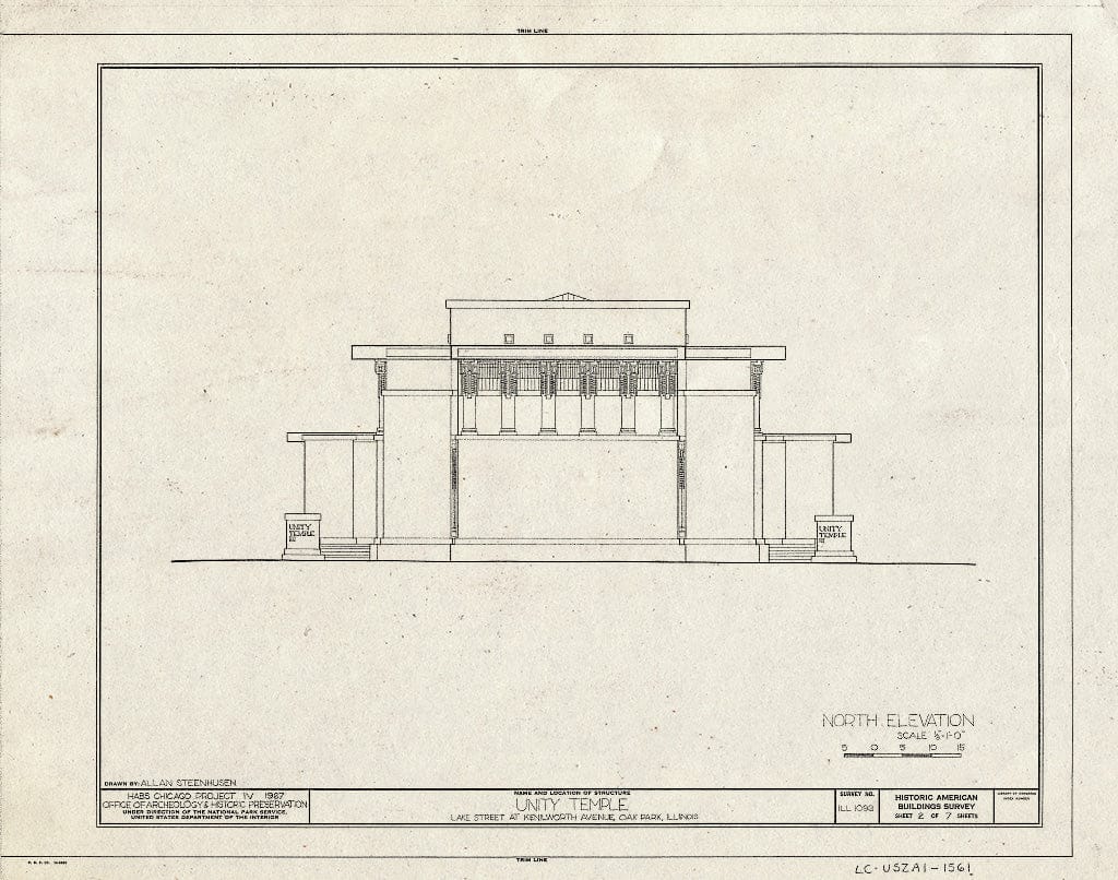 Blueprint HABS Ill,16-OAKPA,3- (Sheet 2 of 7) - Unity Temple, 875 Lake Street, Oak Park, Cook County, IL