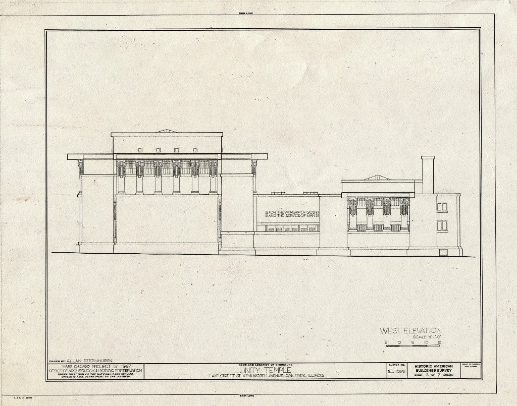Blueprint HABS Ill,16-OAKPA,3- (Sheet 3 of 7) - Unity Temple, 875 Lake Street, Oak Park, Cook County, IL