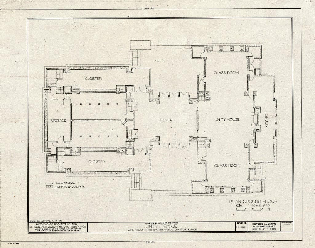 Blueprint HABS Ill,16-OAKPA,3- (Sheet 5 of 7) - Unity Temple, 875 Lake Street, Oak Park, Cook County, IL
