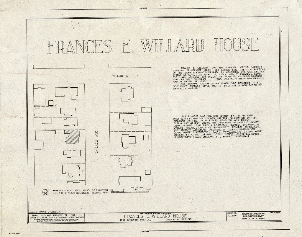 Blueprint Title Sheet - Frances E. Willard House, 1730 Chicago Avenue, Evanston, Cook County, IL