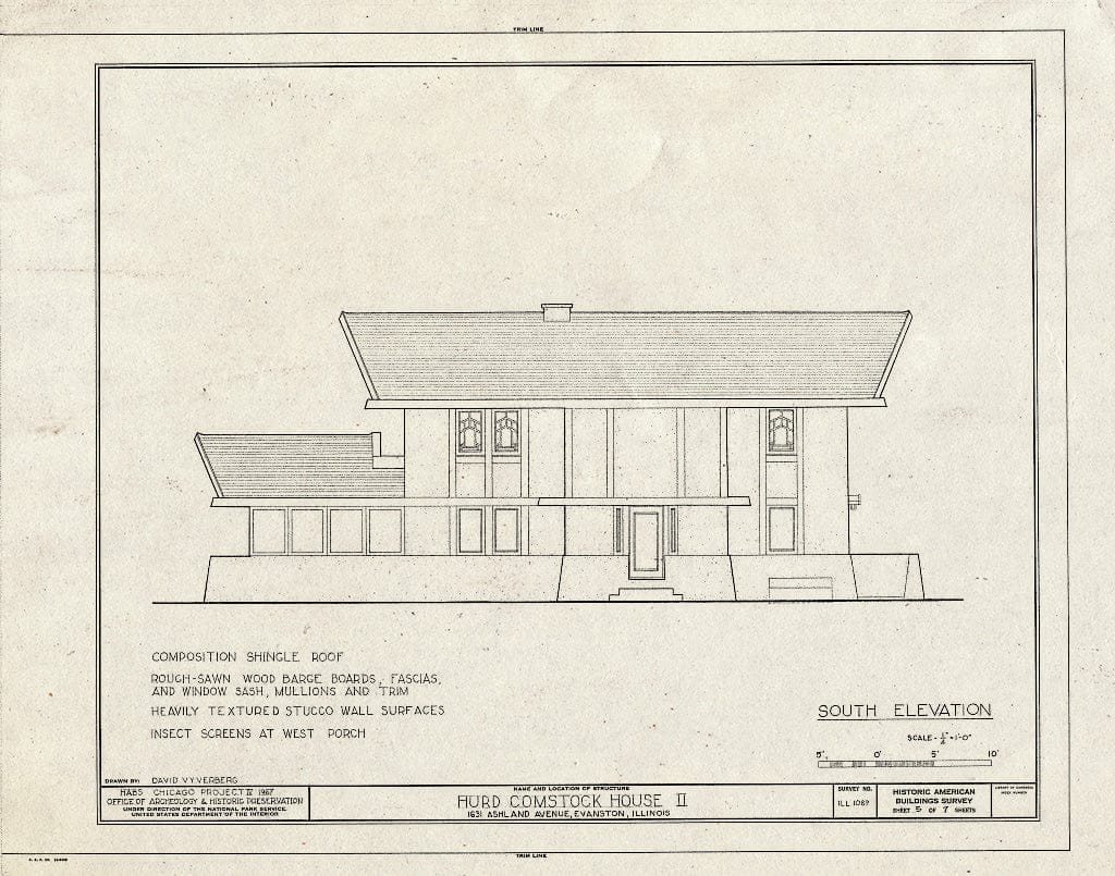 Blueprint HABS Ill,16-Evan,3- (Sheet 5 of 7) - HURD Comstock House No. 2, 1631 Ashland Avenue, Evanston, Cook County, IL