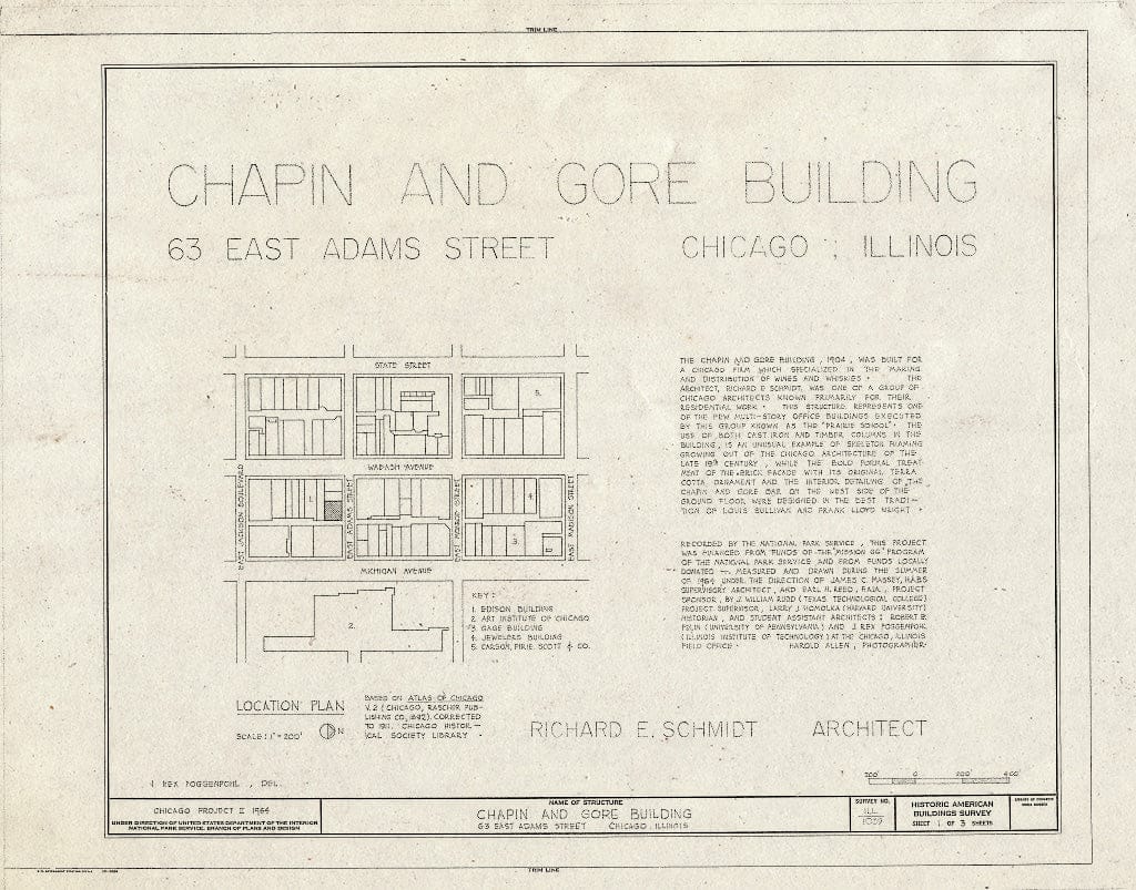 Blueprint HABS Ill,16-CHIG,42- (Sheet 1 of 3) - Chapin & Gore Building, 63 East Adams Street, Chicago, Cook County, IL