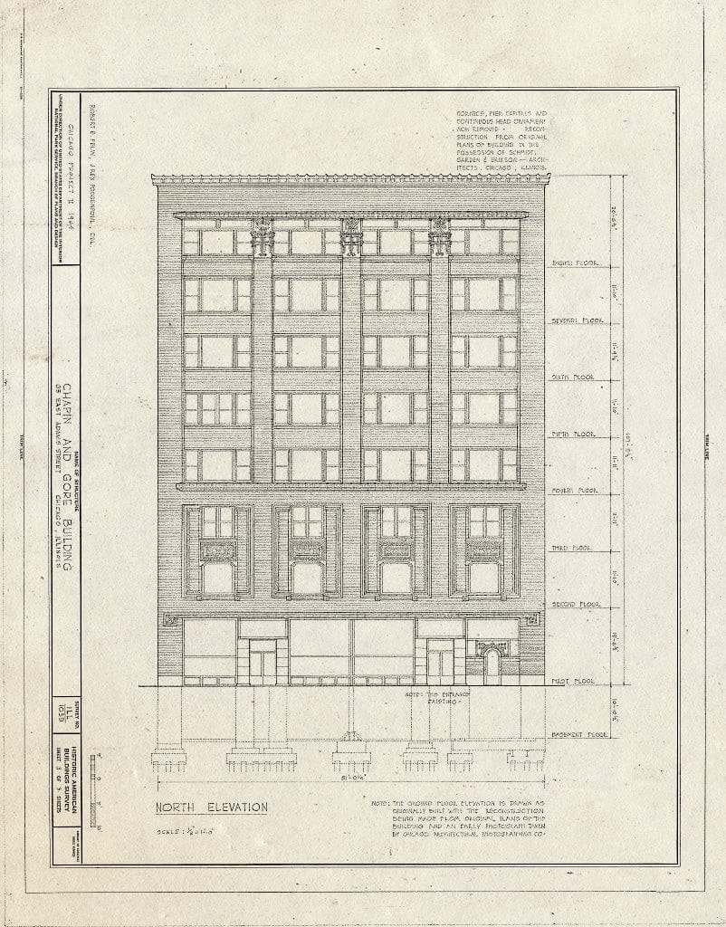 Blueprint HABS Ill,16-CHIG,42- (Sheet 3 of 3) - Chapin & Gore Building, 63 East Adams Street, Chicago, Cook County, IL