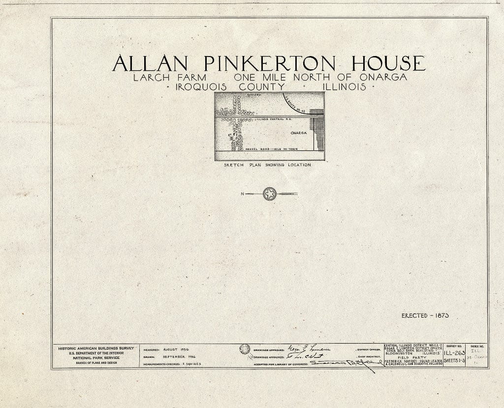Blueprint HABS Ill,38-ONAR.V,1- (Sheet 0 of 3) - Allan Pinkerton House, Onarga, Iroquois County, IL