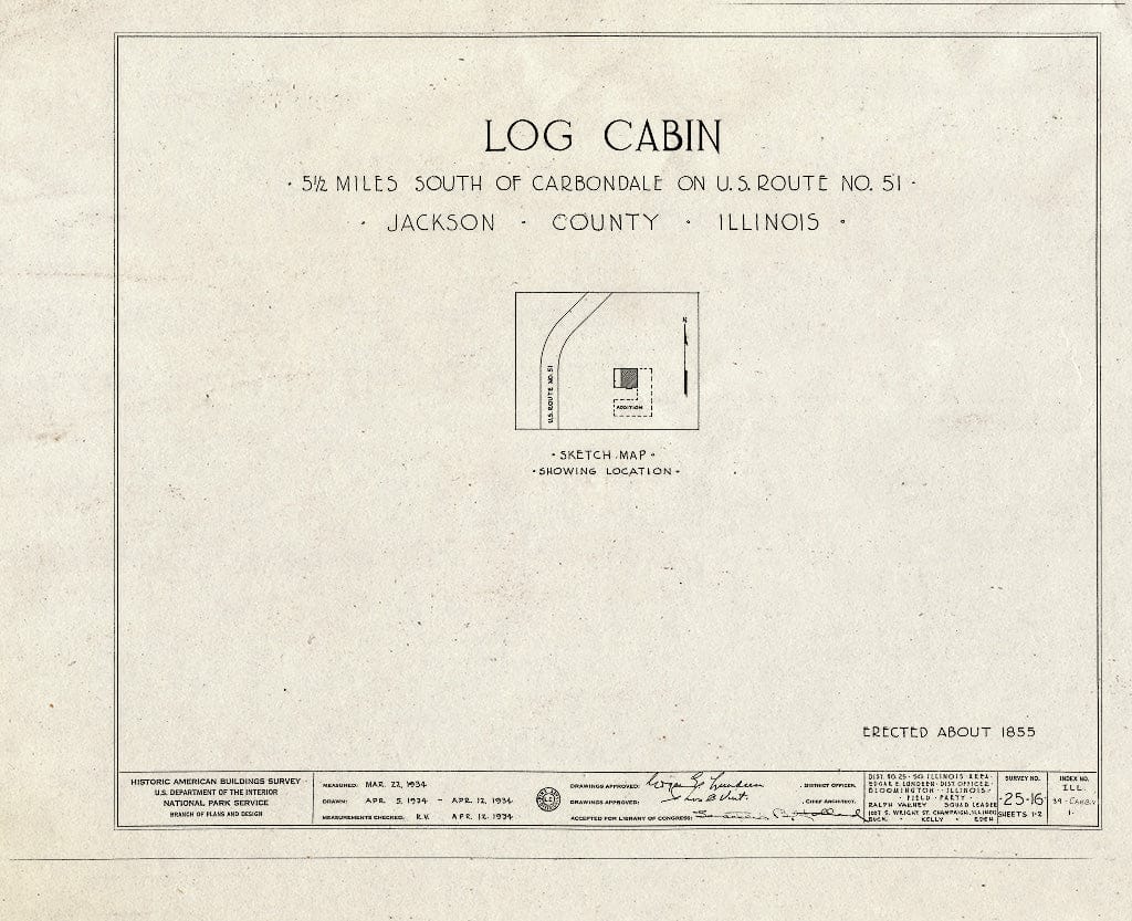 Blueprint HABS Ill,39-CARB.V,1- (Sheet 0 of 2) - Log Cabin, Carbondale, Jackson County, IL