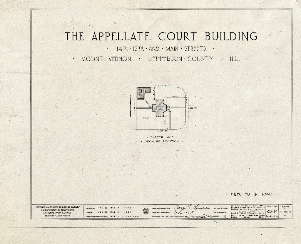 Blueprint HABS Ill,41-Mover,1- (Sheet 0 of 4) - Appellate Court Building, Fourteenth & Main Streets, Mount Vernon, Jefferson County, IL