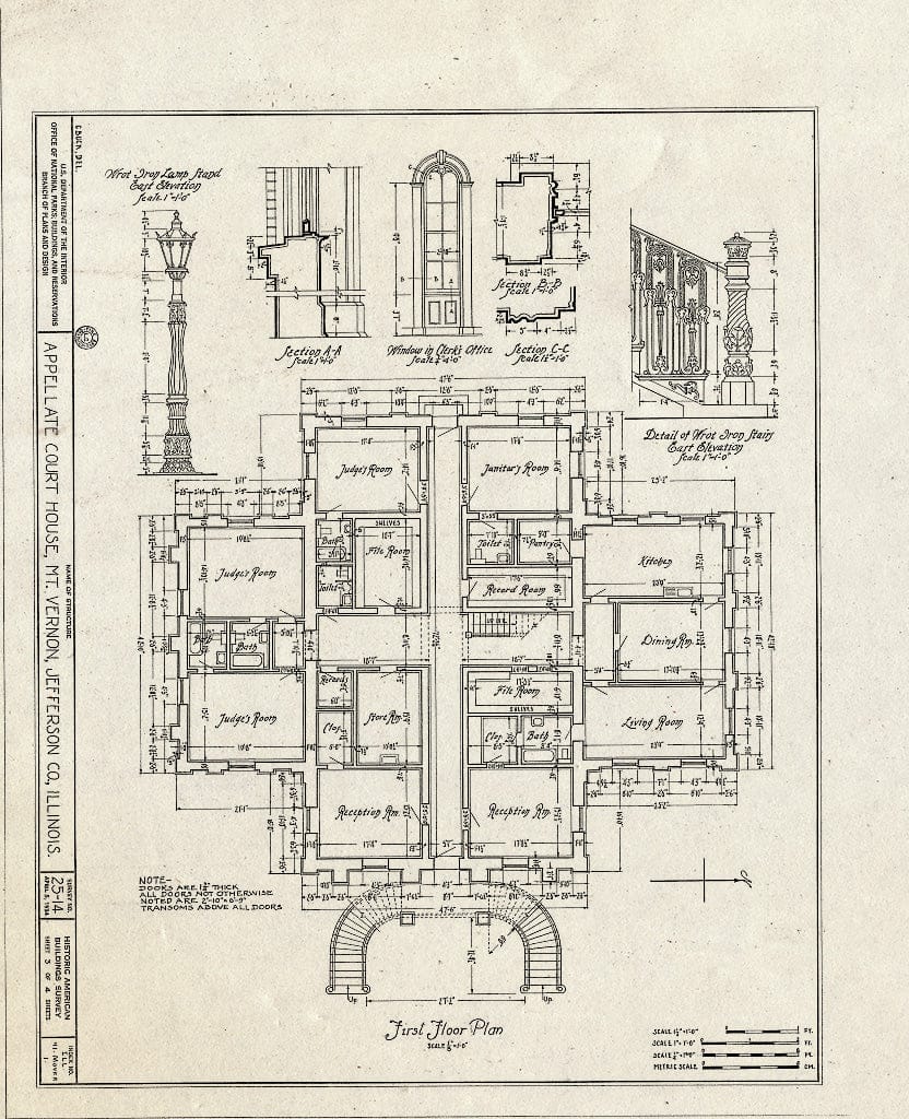 Blueprint HABS Ill,41-Mover,1- (Sheet 3 of 4) - Appellate Court Building, Fourteenth & Main Streets, Mount Vernon, Jefferson County, IL