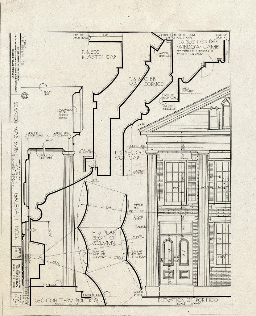 Blueprint HABS Ill,43-Gala,8- (Sheet 3 of 5) - Senator Elihu B. Washburne House, 908 Third Street, Galena, Jo Daviess County, IL