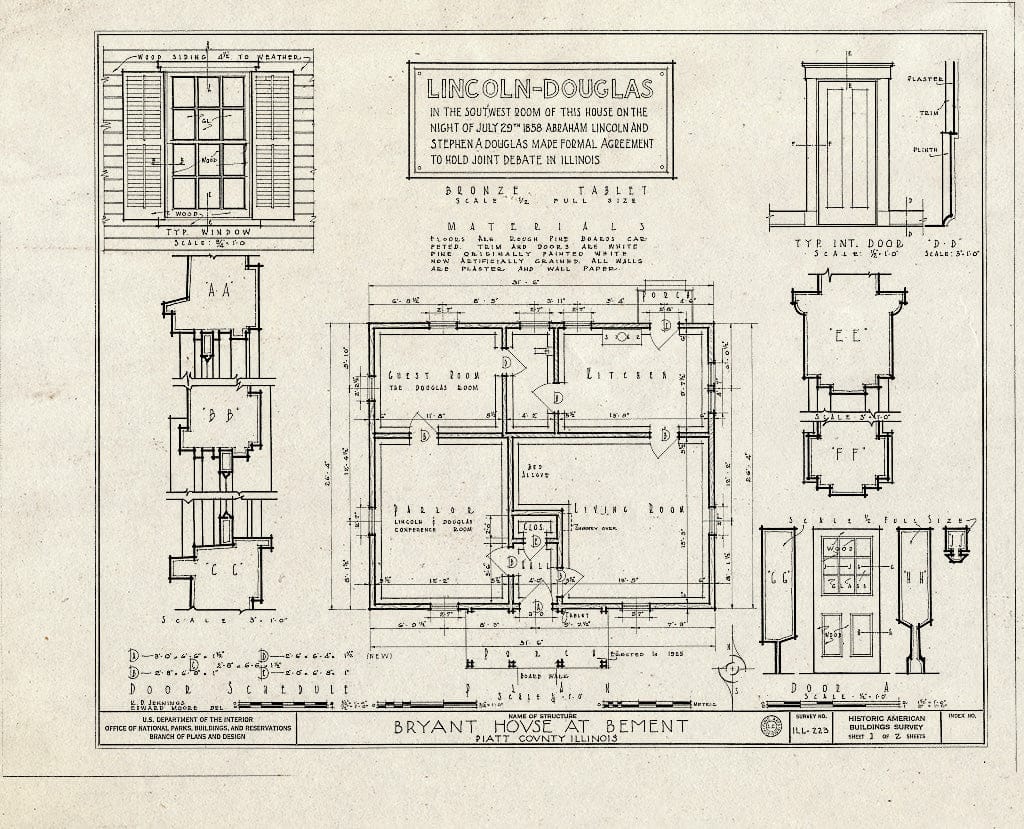 Blueprint HABS Ill,74-BEM,1- (Sheet 1 of 2) - Bryant House, 116 Wilson Street, Bement, Piatt County, IL
