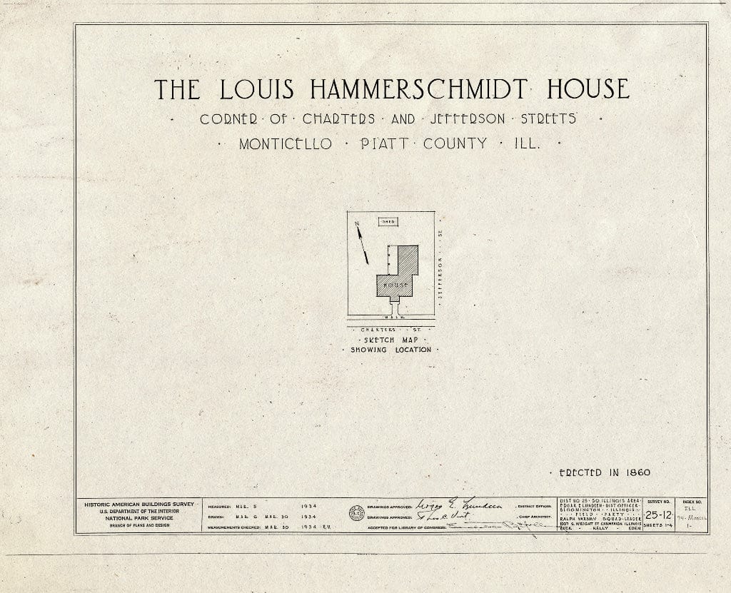 Blueprint HABS Ill,74-MONCEL,1- (Sheet 0 of 4) - Louis Hammerschmidt House, 817 Charter Street, Monticello, Piatt County, IL