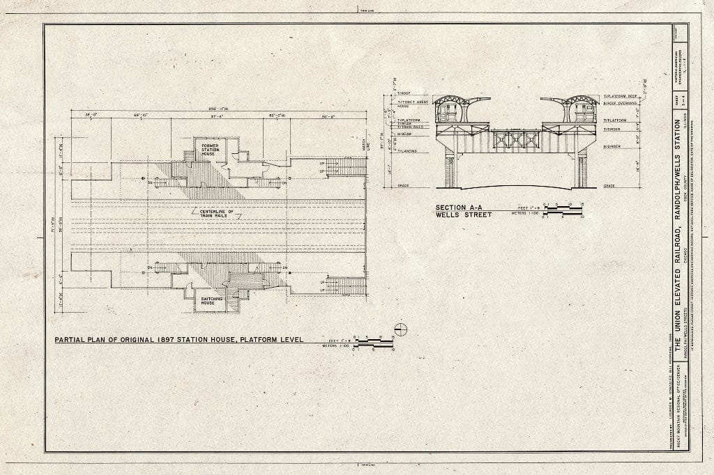 Blueprint HAER Ill,16-CHIG,108F- (Sheet 3 of 4) - Union Elevated Railroad, Randolph-Wells Street Station, Randall & Wells Street, Chicago, Cook County, IL
