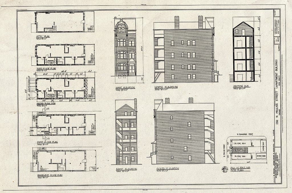 Blueprint HABS Ill,16-CHIG,96B- (Sheet 1 of 1) - 1361 North Paulina Street (Apartment Building), Chicago, Cook County, IL