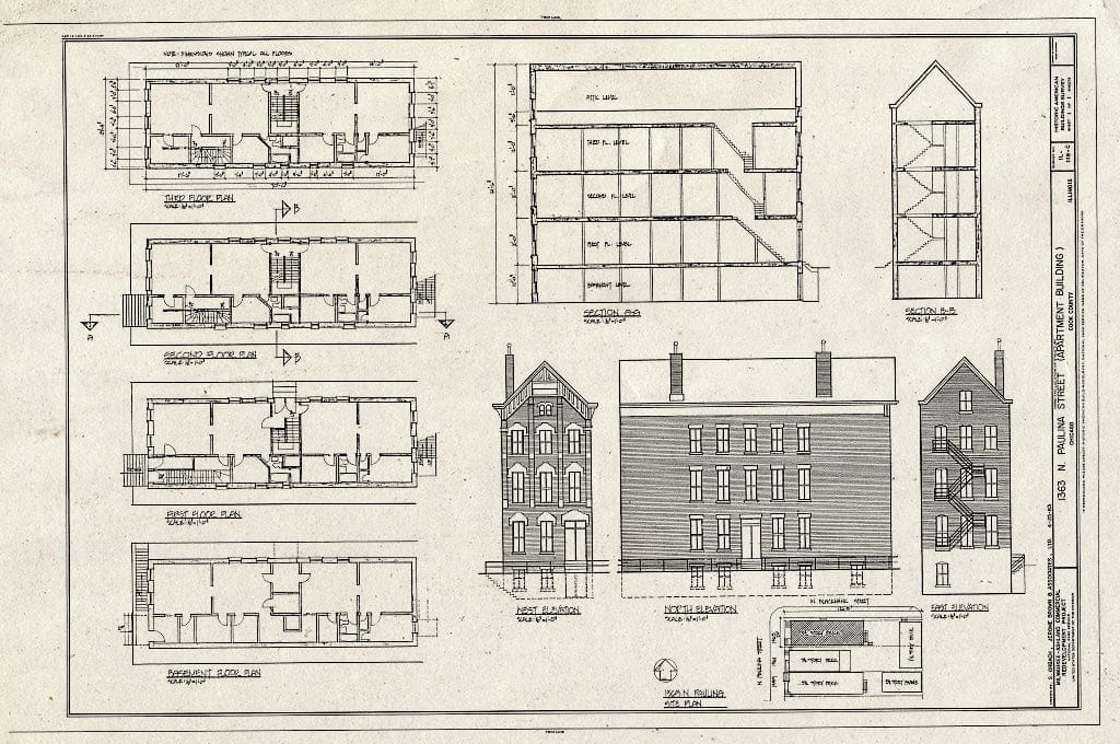 Blueprint HABS Ill,16-CHIG,96C- (Sheet 1 of 1) - 1363 North Paulina Street (Apartment Building), Chicago, Cook County, IL