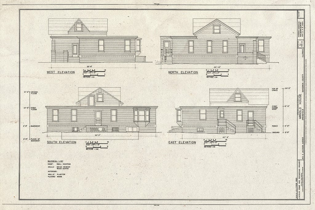 Blueprint HABS Ill,84-SPRIF,2A- (Sheet 3 of 3) - Lincoln Home Site, Arnold House, 810 East Jackson Avenue, Springfield, Sangamon County, IL