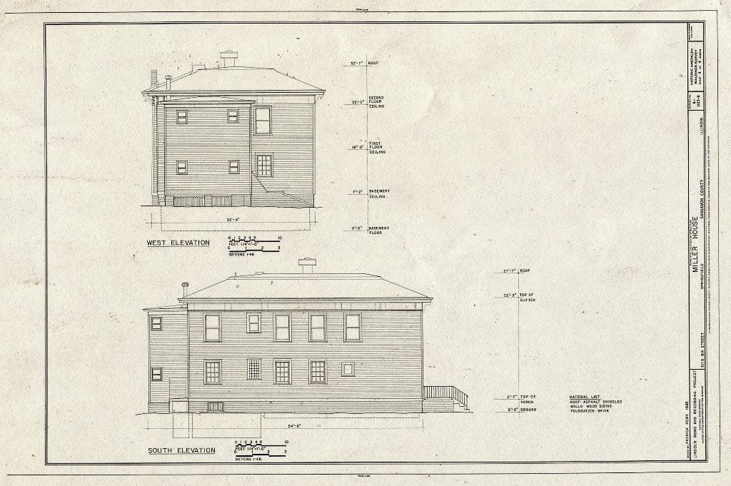 Blueprint HABS Ill,84-SPRIF,2B- (Sheet 4 of 4) - Lincoln Home Site, Miller House, 511 South Eighth Street, Springfield, Sangamon County, IL