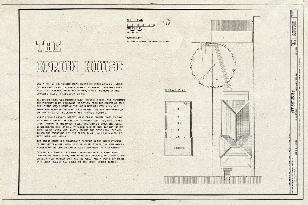 Blueprint HABS Ill,84-SPRIF,2D- (Sheet 1 of 4) - Lincoln Home Site, Sprigg House, 507 South Eighth Street, Springfield, Sangamon County, IL