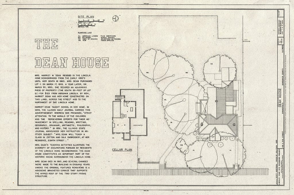 Blueprint HABS Ill,84-SPRIF,2E- (Sheet 1 of 4) - Lincoln Home Site, Dean House, 419 South Eighth Street, Springfield, Sangamon County, IL