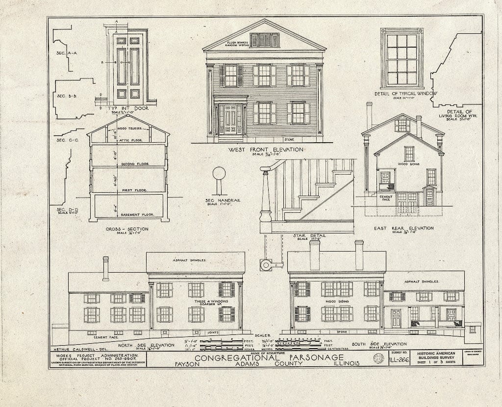 Blueprint HABS Ill.1-PAYSO,2- (Sheet 1 of 3) - Congregational Church Parsonage, Payson, Adams County, IL