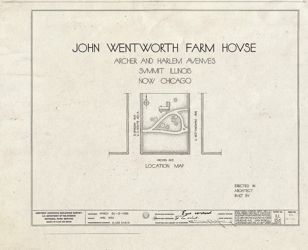 Blueprint HABS Ill,16-Sum,1- (Sheet 0 of 2) - John Wentworth Farmhouse, Chicago, Cook County, IL