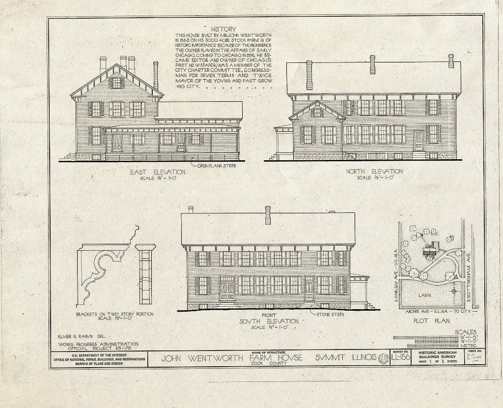 Blueprint HABS Ill,16-Sum,1- (Sheet 1 of 2) - John Wentworth Farmhouse, Chicago, Cook County, IL