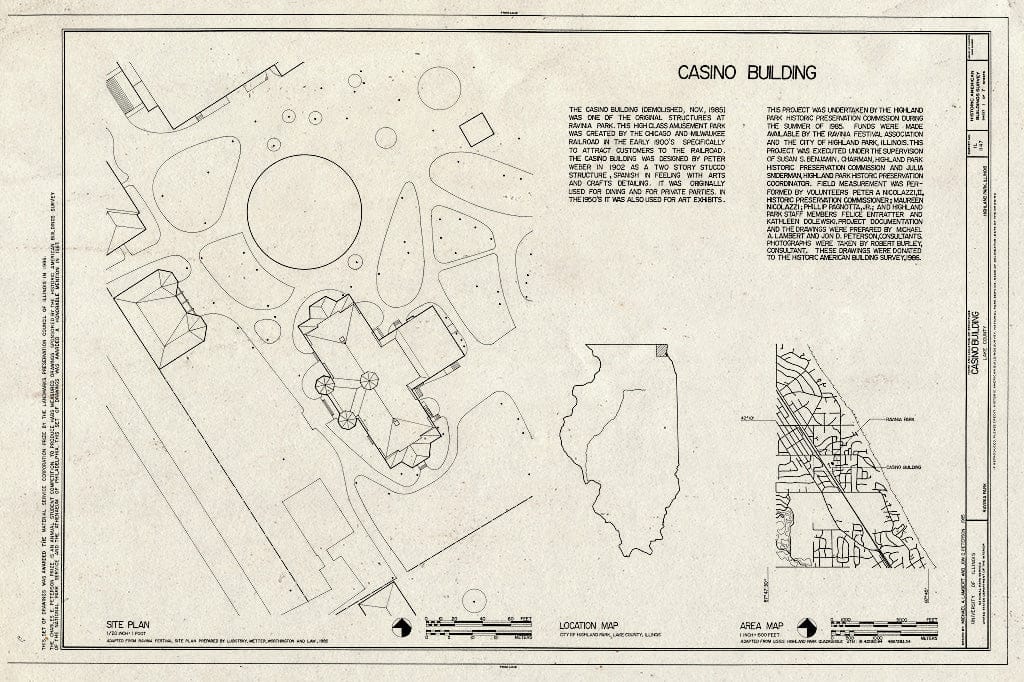 Blueprint HABS Ill,49-HIPA,1- (Sheet 1 of 7) - Casino Building, Ravina Park, Highland Park, Lake County, IL