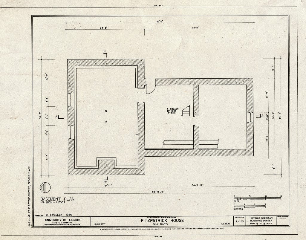 Blueprint HABS Ill,99-Lock,10- (Sheet 4 of 15) - Fitzpatrick House, West boundry of Lockport, 20 Miles Southwest of Chicago, Lockport, Will County, IL