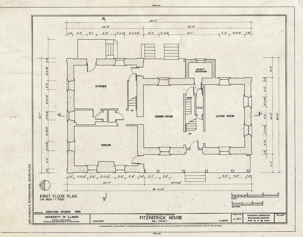 Blueprint HABS Ill,99-Lock,10- (Sheet 5 of 15) - Fitzpatrick House, West boundry of Lockport, 20 Miles Southwest of Chicago, Lockport, Will County, IL
