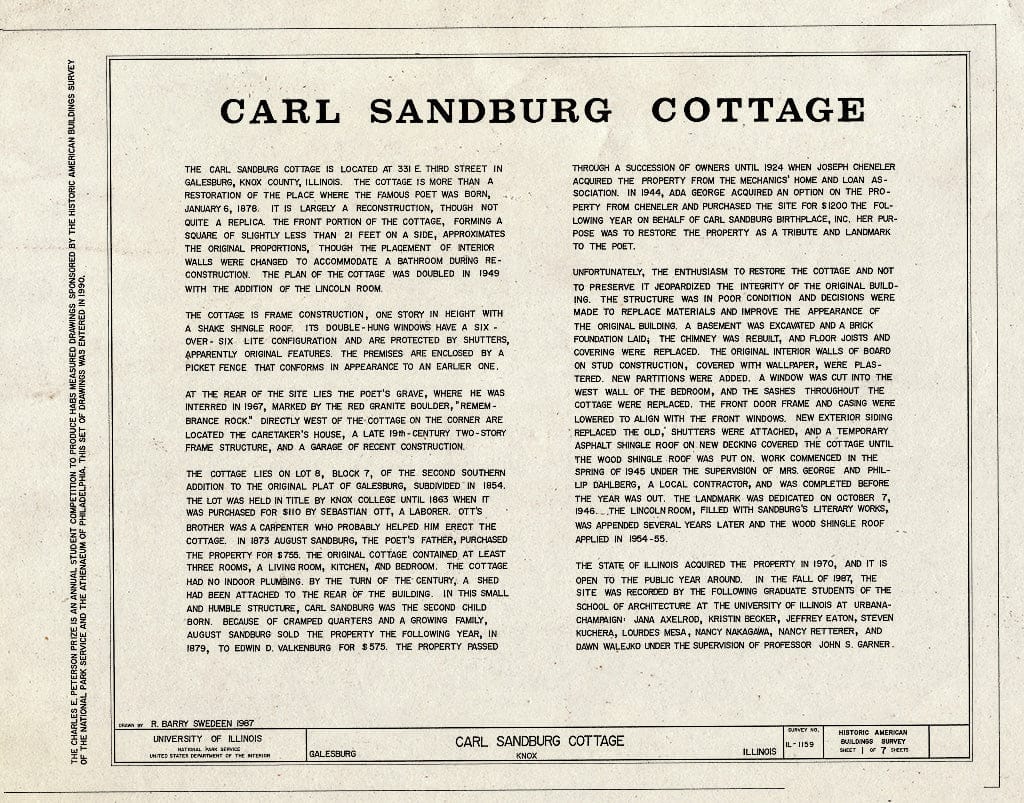 Blueprint HABS Ill,48-GALB,2- (Sheet 1 of 7) - Carl Sandburg Cottage, 331 East Third Street, Galesburg, Knox County, IL